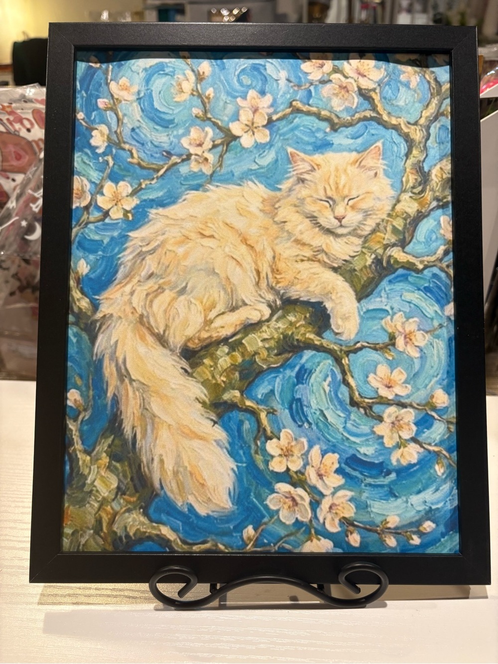 Framed 8x10 Impressionist Van Gogh Parody  Cat Art Print